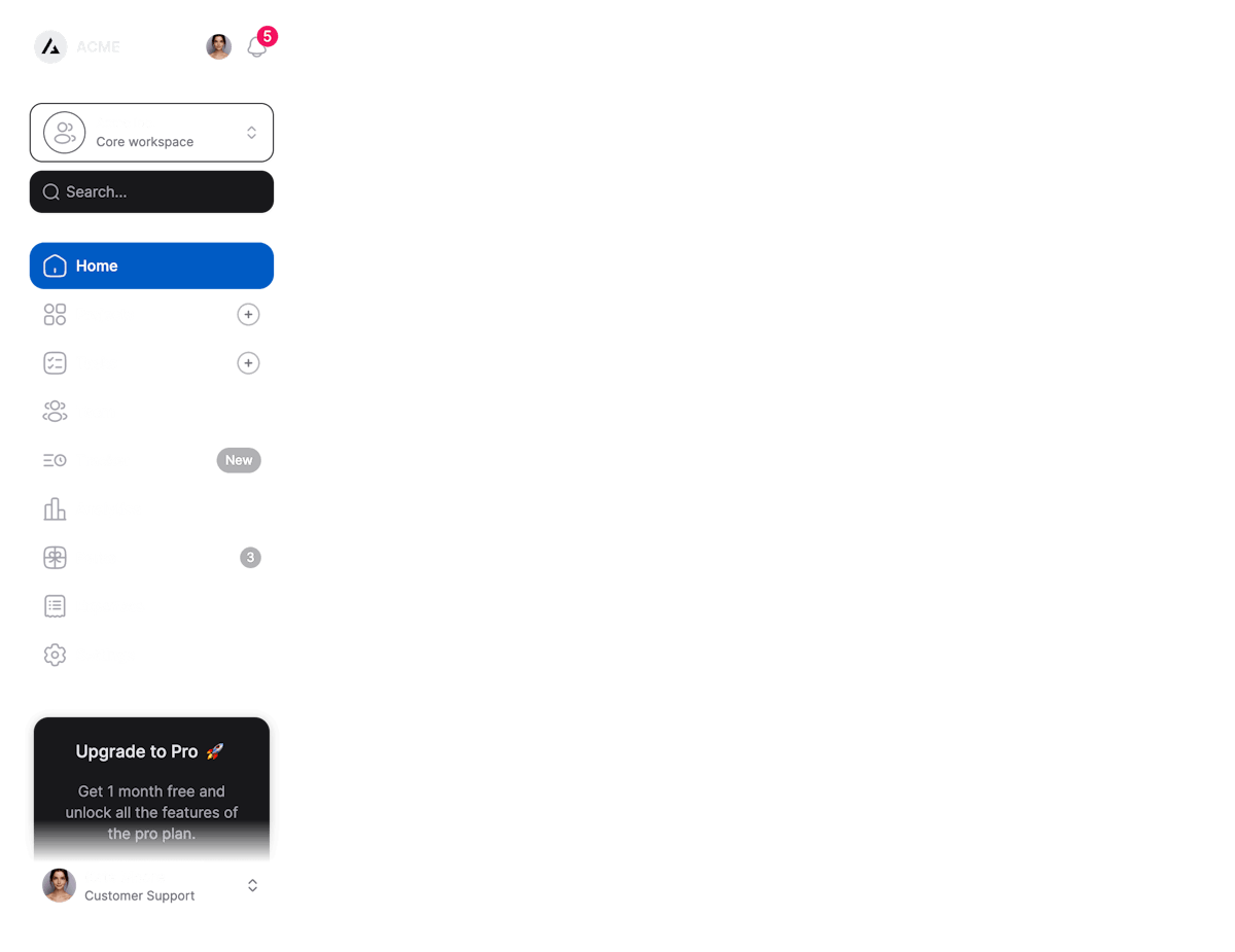 Sidebar With Account And Workspace Switcher image